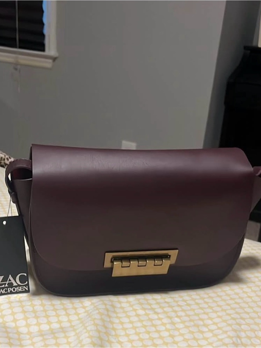 Zac Posen Plum Leather Crossbody with Gold-Tone Clasp